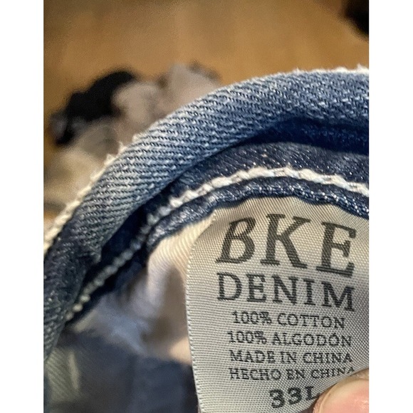 BKE Carter Bootleg Men's Jeans 33L (32x28) Thick Stitch Distressed Denim Buckle - Picture 8 of 9